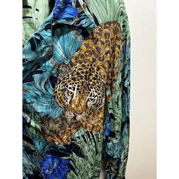 Vtg NOS Adrianna Papell 100% Silk Jungle Leopard Print Blouse 14 Animal Korea - Picture 3 of 7